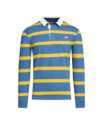 Maillot de rugby à manches longues à fines rayures pour hommes jaune/bleu Raging Bull