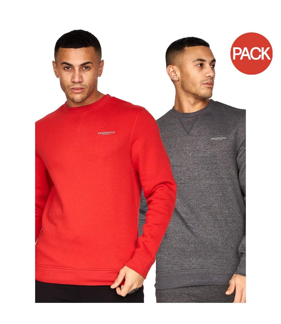 Pack of 2  Mens traymax crew neck sweatshirt  red/charcoal Crosshatch-1