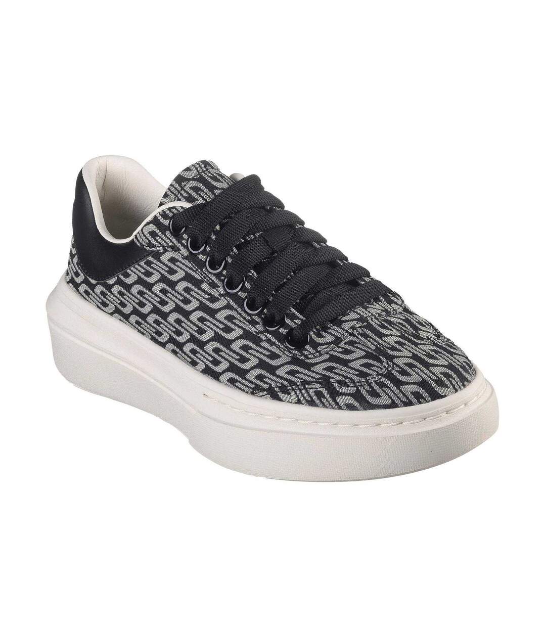 Womens/ladies Classic Textile Trainers Black Natural Skechers-1