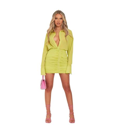 Robe Courte Motif/style Ruché Femme Vert Clair Vif Missy Empire