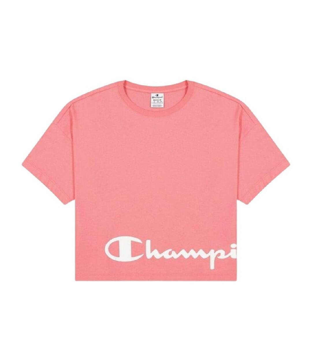 Womens/ladies Crew Neck Regular Crop T-shirt Pink Champion-1