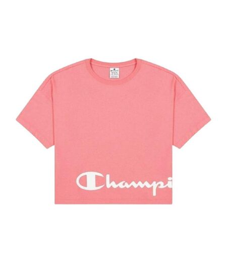 Womens/ladies Crew Neck Regular Crop T-shirt Pink Champion