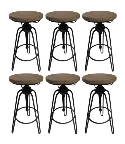 Tabouret en fer et sapin hauteur ajustable Usine (Lot de 6)