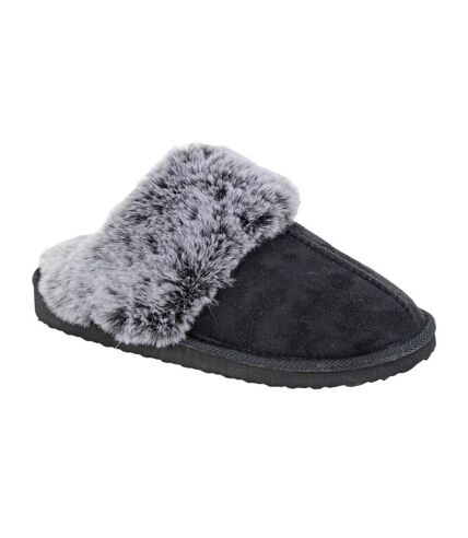 Womens/ladies jeanie mule slippers black Sleepers