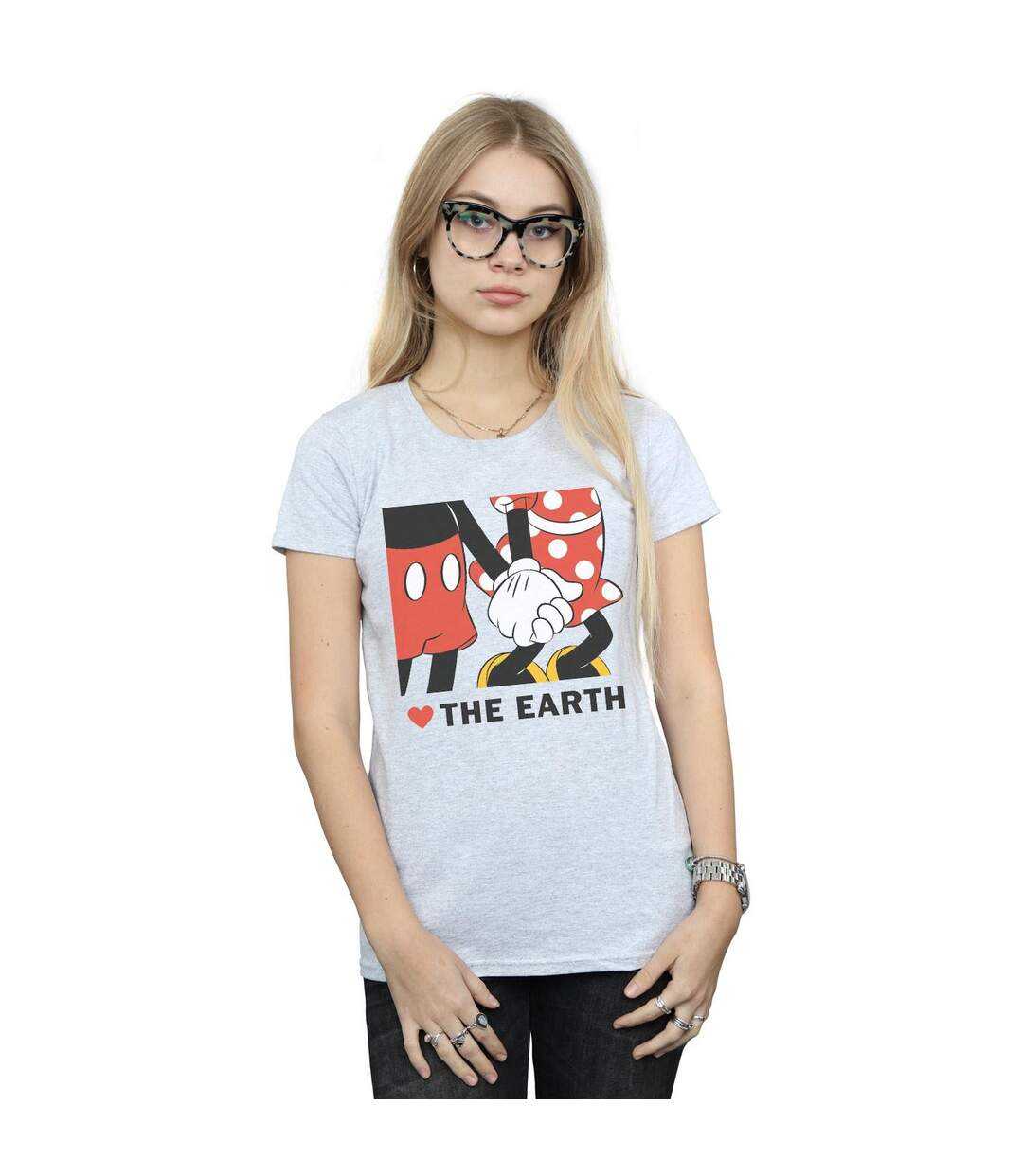 Disney T-shirt en coton Mickey Mouse Heart The Earth Femme/Ladies (Gris sportif) - UTBI32176-2