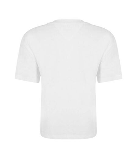 Womens/ladies Embroidered Logo Cotton Cropped T-shirt White Tommy Jeans