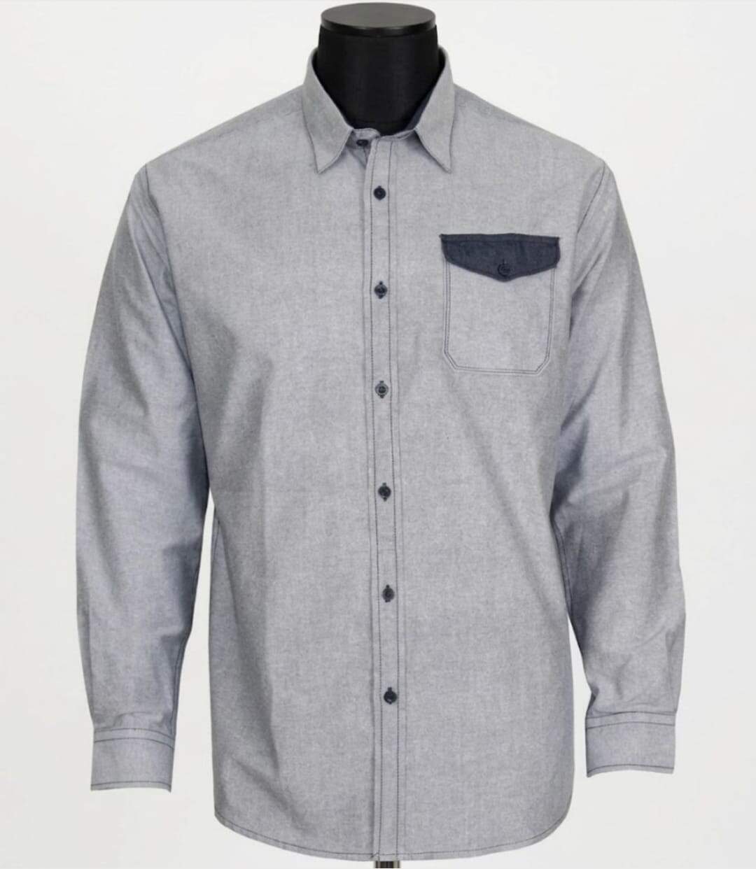 WINCHESTER TALISMAN1 — Chemise à carreaux manches longues bleu chambray : aisance naturelle en pur coton-3