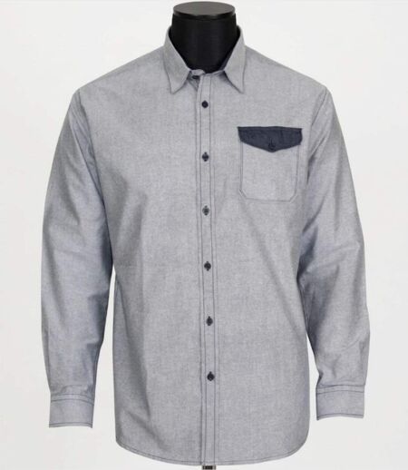 WINCHESTER TALISMAN1 — Chemise à carreaux manches longues bleu chambray : aisance naturelle en pur coton