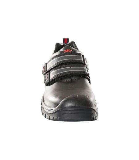 Mens Footwear Industry Leather Hook And Loop Safety Shoes Black Mascot
