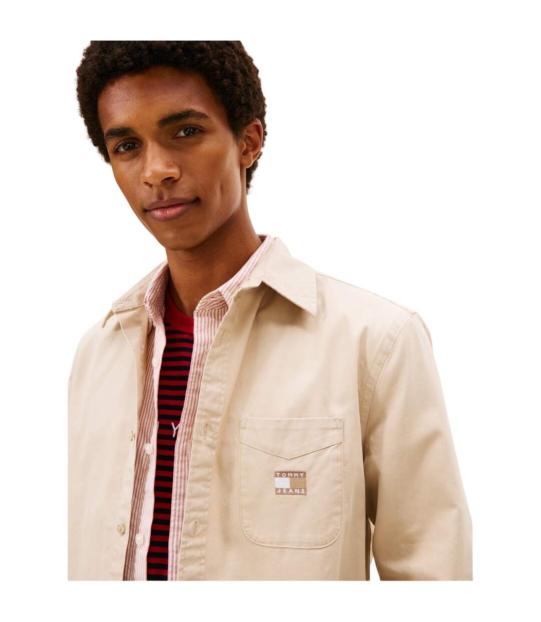 Mens Washed Twill Long-sleeved Shirt Jacket Sand Tommy Jeans-4