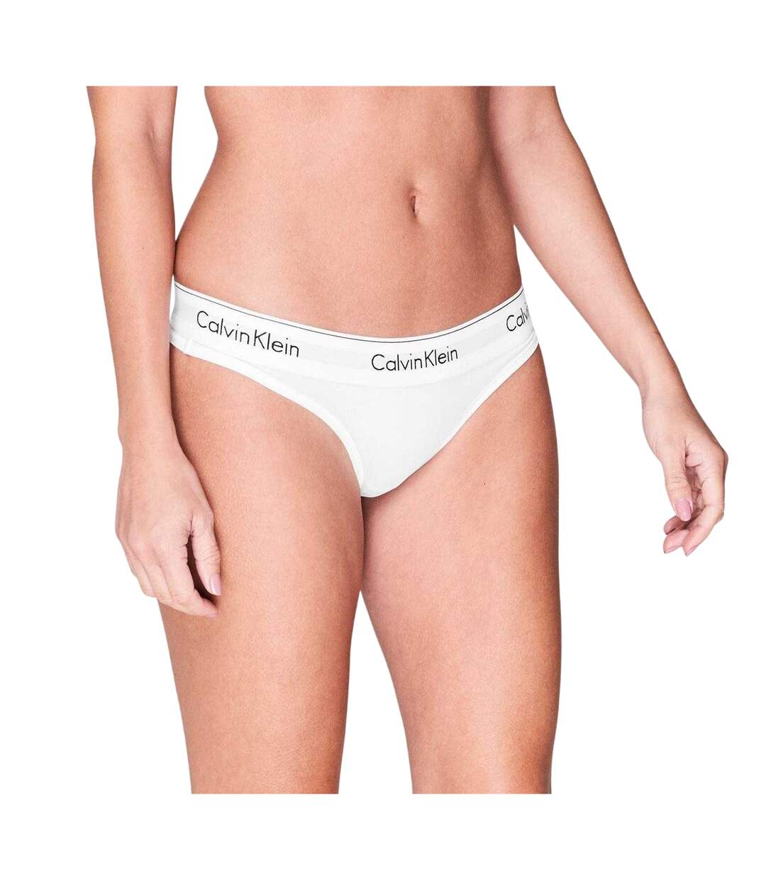 Womens/ladies Logo Cotton Blend Thong White Calvin Klein-3