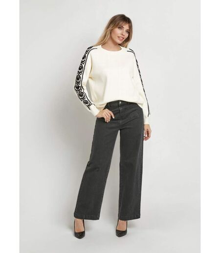 Pull maille épaisse broderies manches