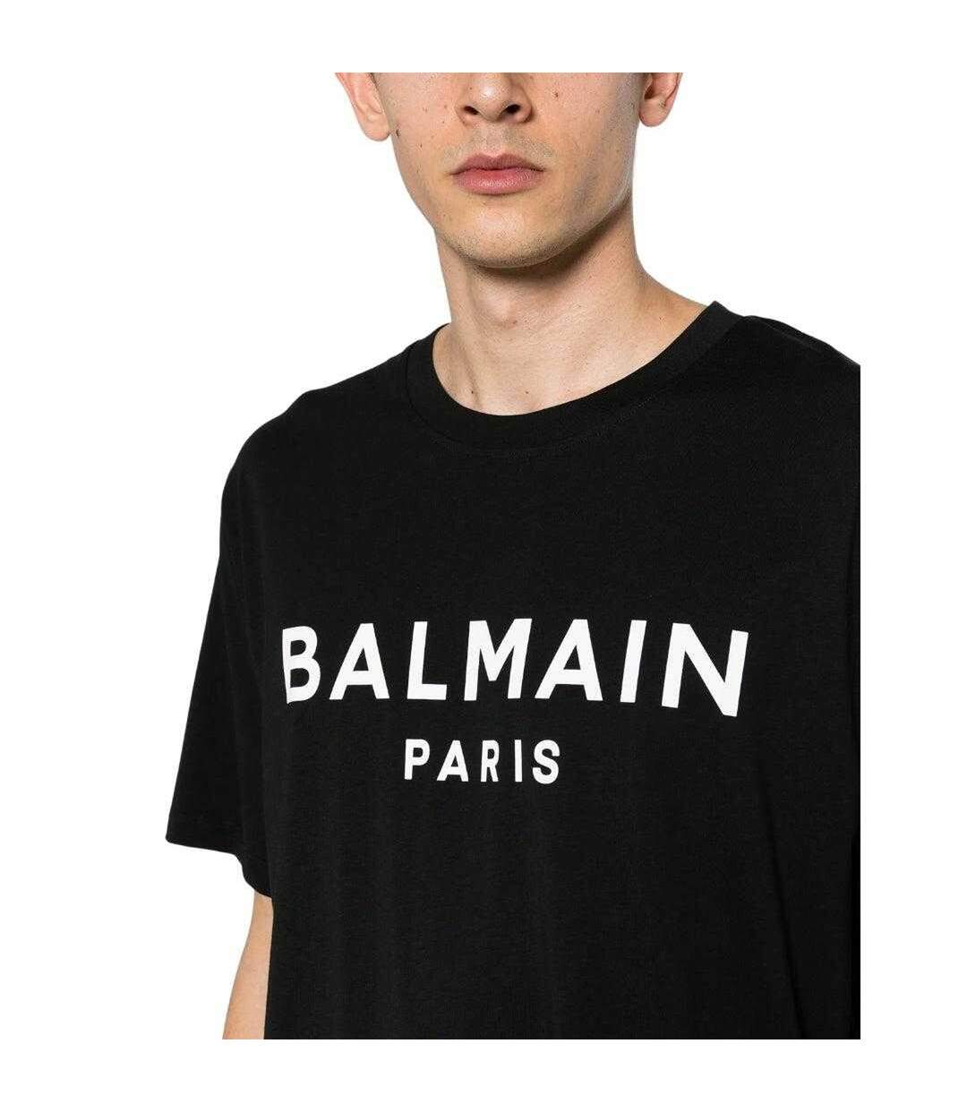 Unisex Adult Paris Logo Branded T-shirt Black Balmain-4