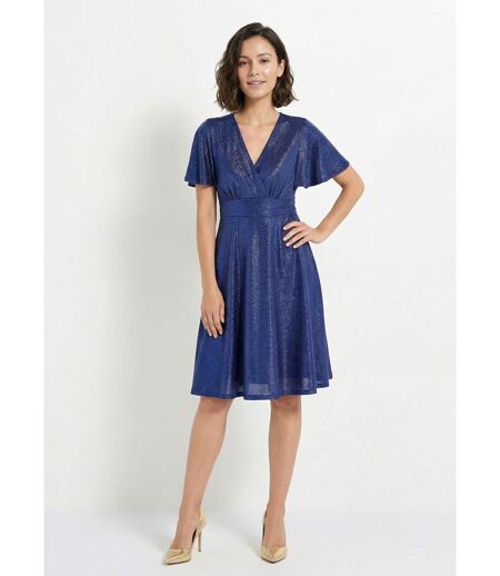 Robe cache-coeur courte brillante manches papillon