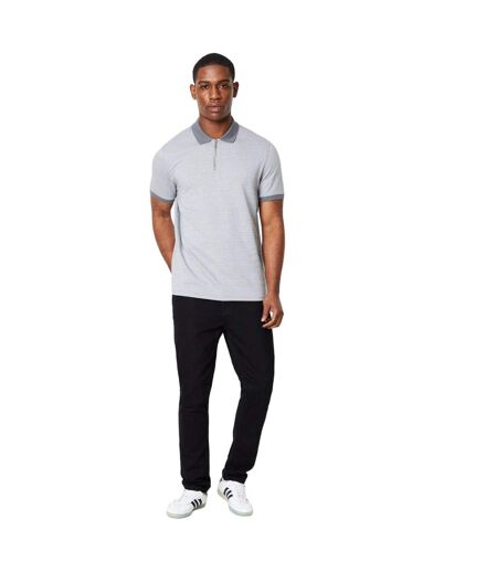 Mens two tone jacquard zip neck polo shirt grey Burton