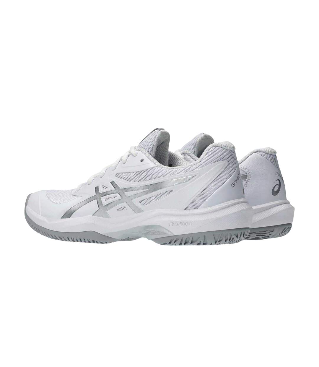 Womens/ladies Game Tennis Shoes White Silver Asics-2