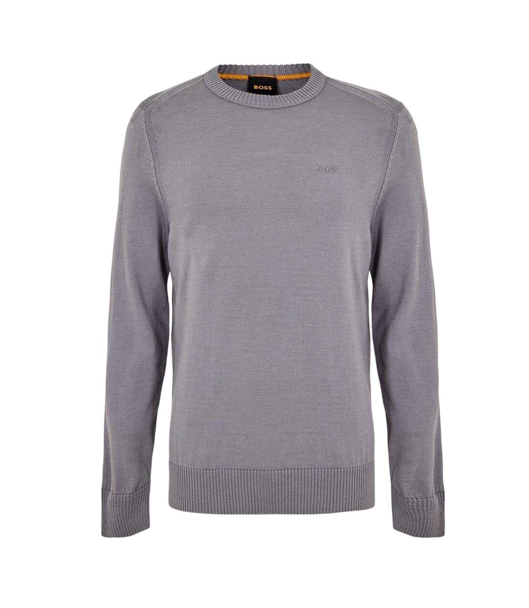 Mens Embroidered Ribbed Crew Neck Sweater Top Grey Boss-1
