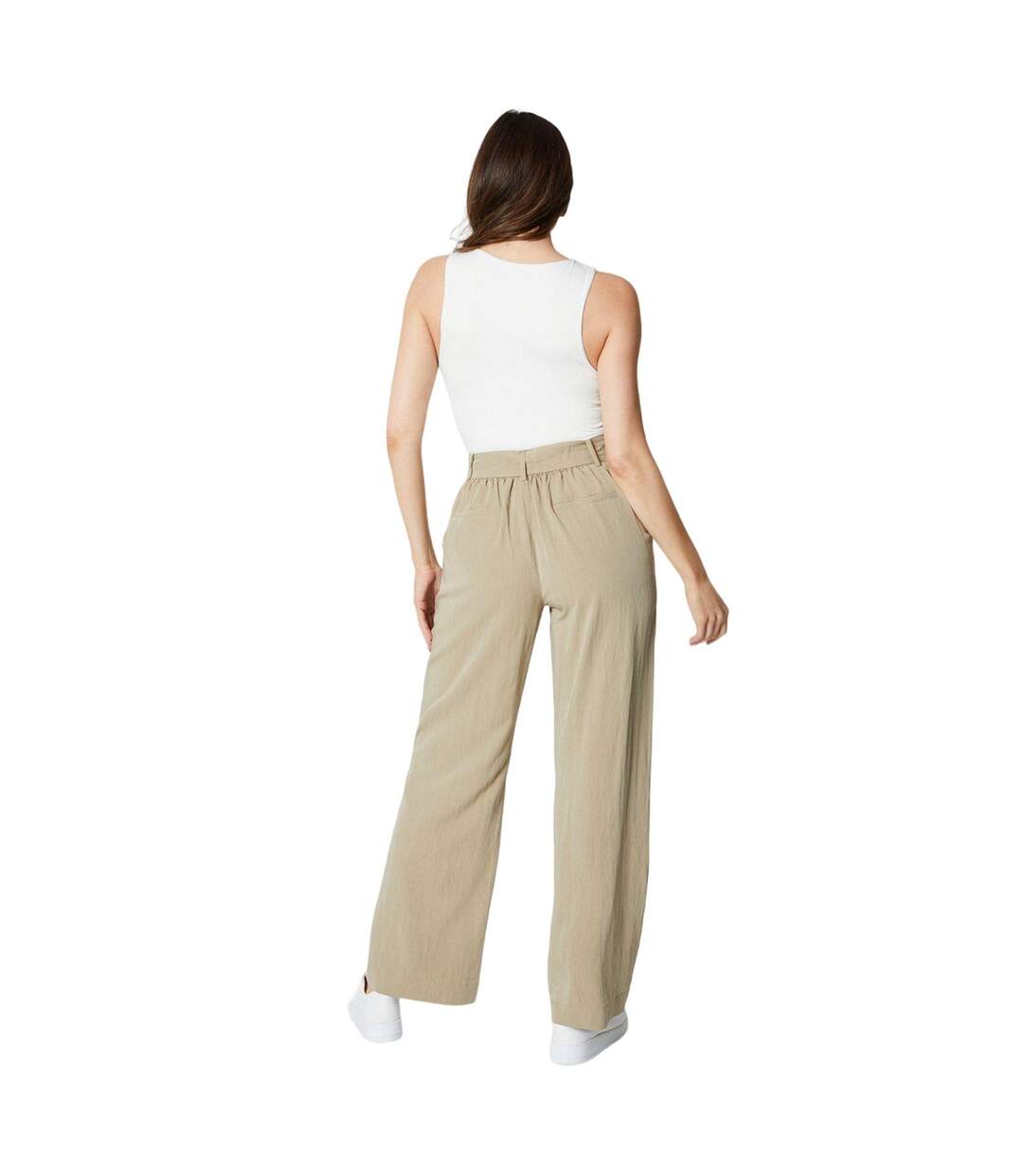 Womens/ladies stitched belt wide leg trousers stone Principles