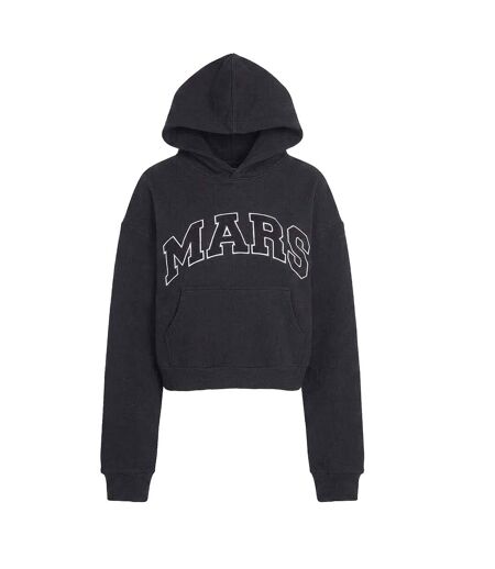 Womens/ladies Logo Relaxed Fit Varsity Hoodie Black Mars The Label