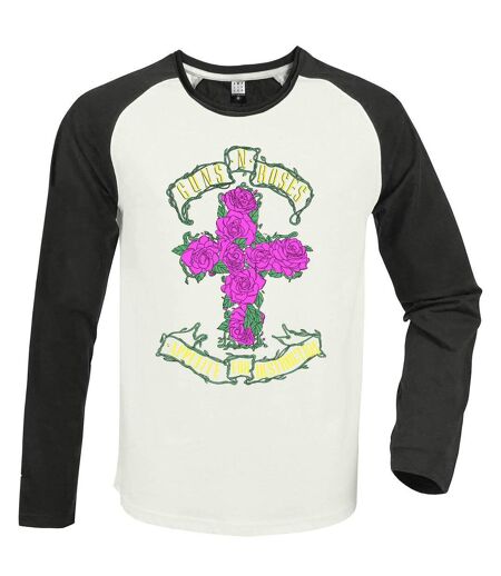 Unisex adult rose cross guns n roses t-shirt vintage white/charcoal Amplified