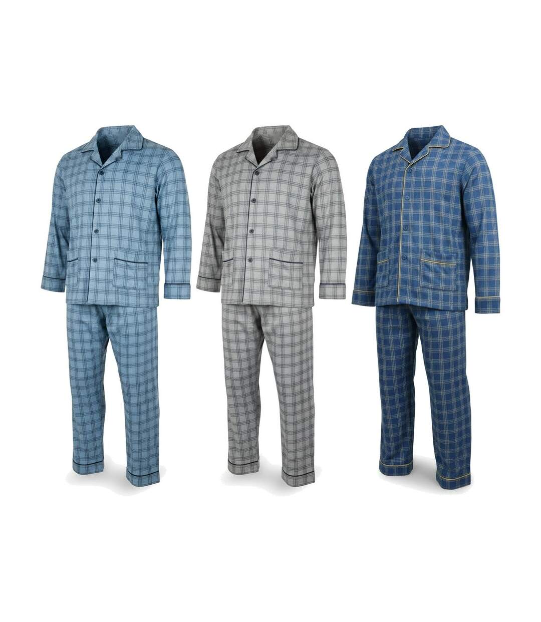 OZABI Pyjama Homme Boutonné Pack de 3, Coton Doublé Polaire, Manches Longues-1