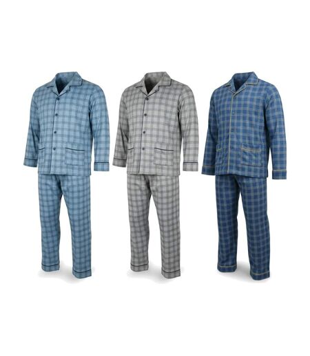 OZABI Pyjama Homme Boutonné Pack de 3, Coton Doublé Polaire, Manches Longues