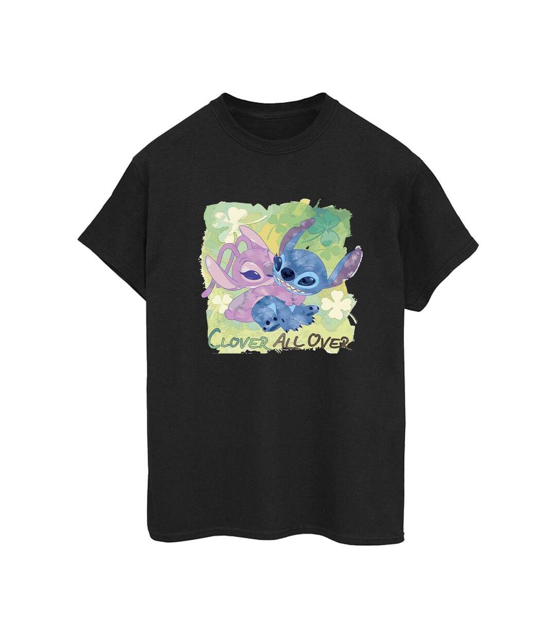 Disney Womens/Ladies Lilo And Stitch St Patrick's Day Clover Cotton Boyfriend T-Shirt (Noir) - UTBI30136-1
