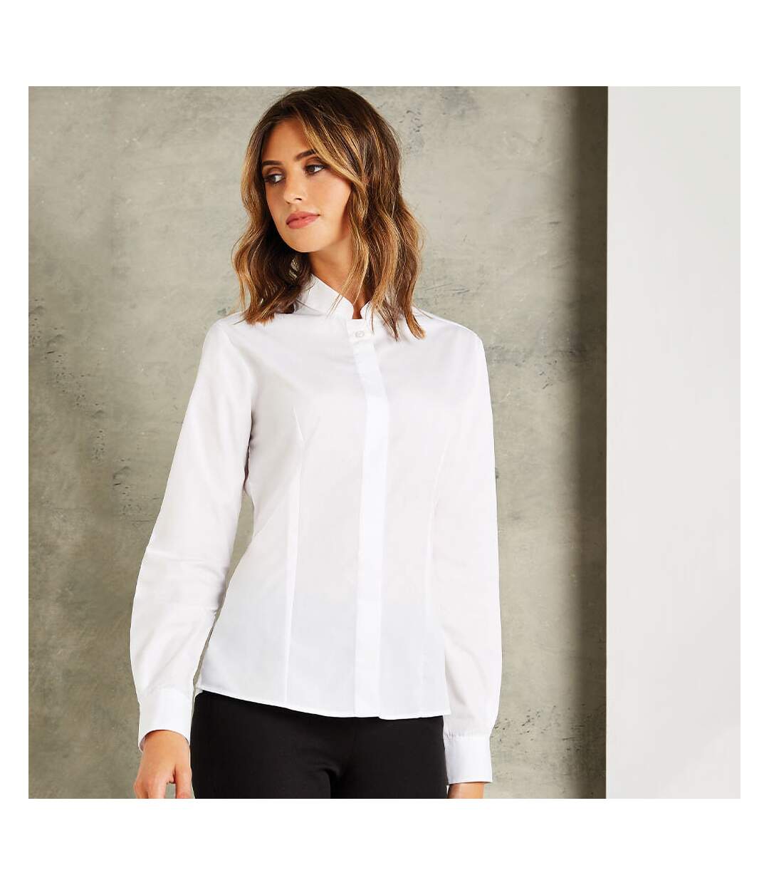 Kustom Kit Womens/Ladies Mandarin Collar Fitted Long Sleeve Shirt (White) - UTRW4507-3