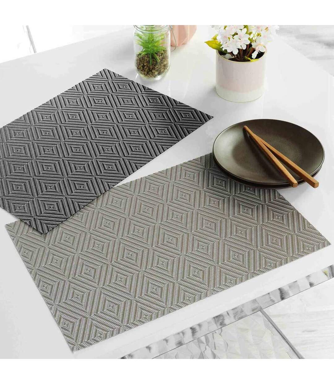 Set de Table Hypnoz 30x45cm Taupe & Blanc-1