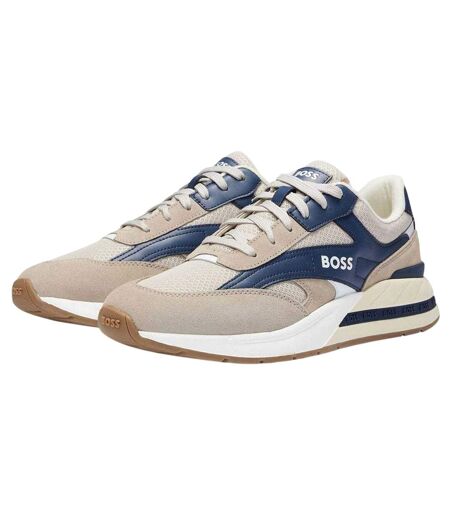 Mens Kurt Runn Leather Trainers Beige Boss