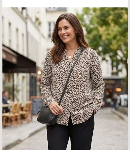 Chemisier Femme Imprimé Léopard Fluide Viscose Beige