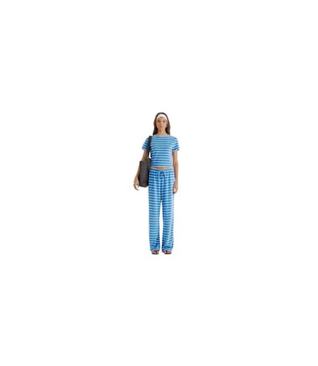 Womens/ladies Livia Striped Terrycloth Crew Neck Crop T-shirt Blue White 4th & Reckless