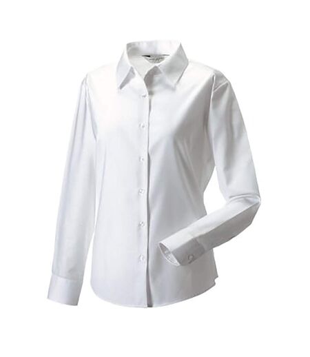 Russell Collection Ladies/Womens Long Sleeve Easy Care Oxford Shirt (White)