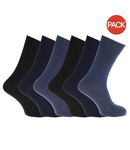 Mens 100% Cotton Ribbed Classic Socks (Pack Of 6) (Shade of Blue) - UTMB144