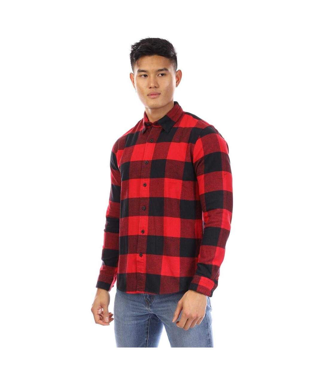 Mens Checked Long-sleeved Shirt Red Black Peter Werth-2
