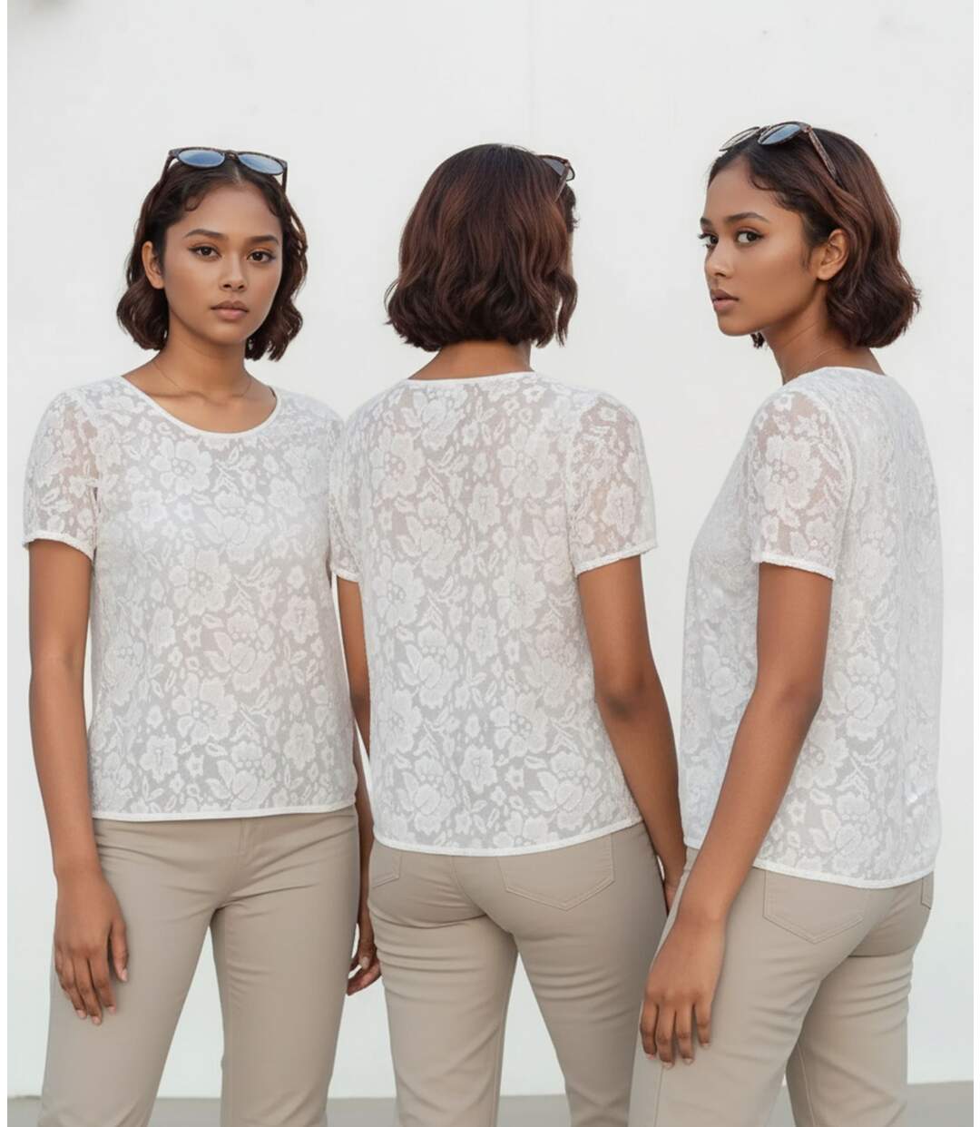 Tee-shirt femme écru - Col rond et manches courtes - Un essentiel chic et polyvalent-2