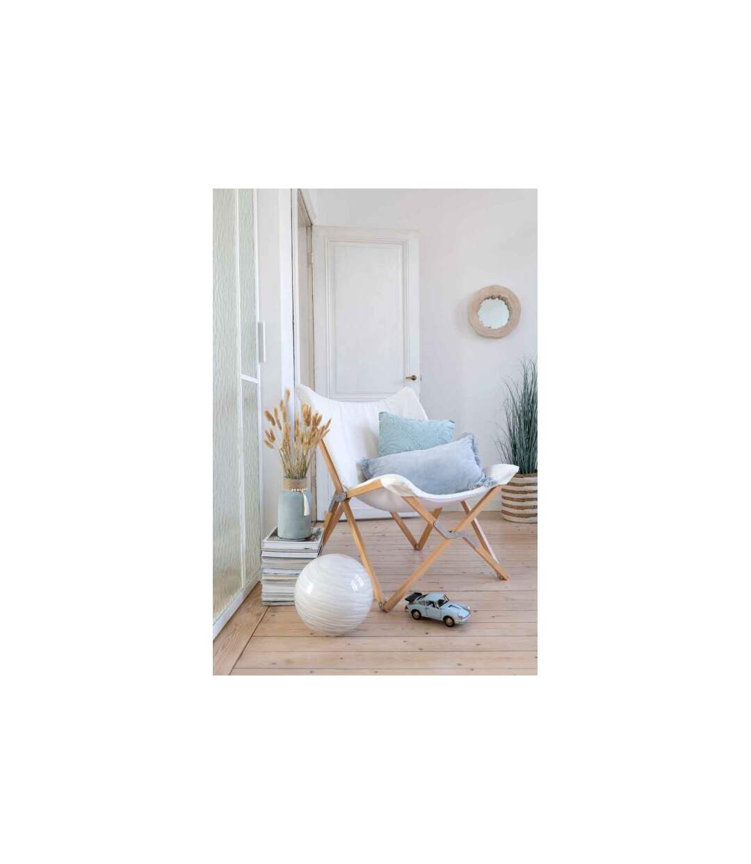 Coussin Déco Franges Velours 35x55cm Gris Bleu-4