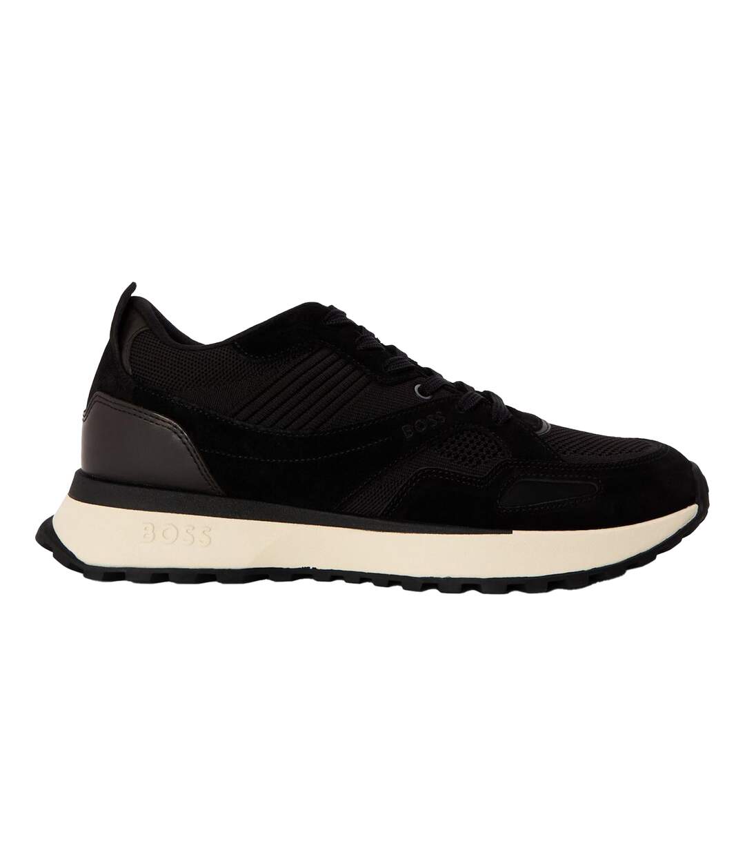 Mens Jonah Run Leather Trainers Black Boss-1