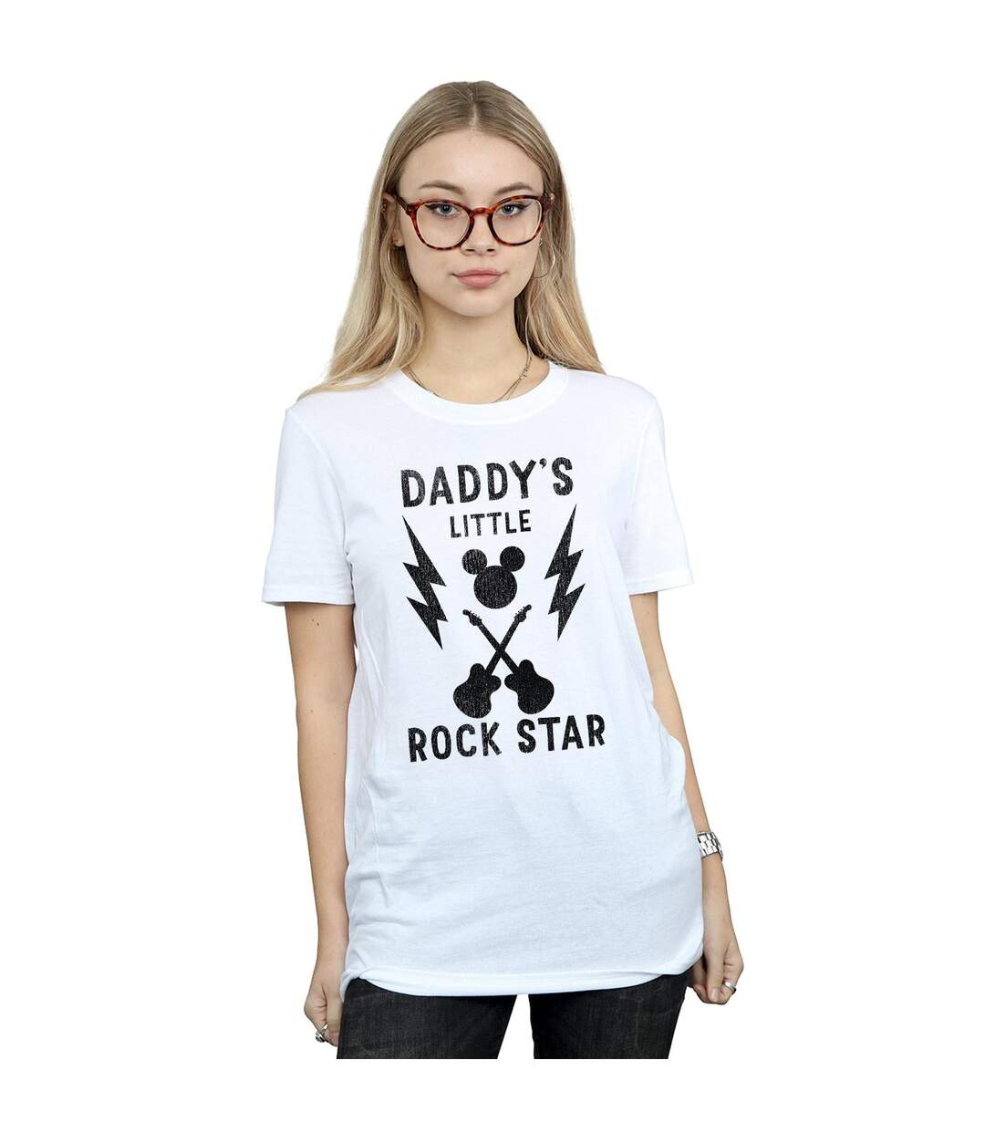 Disney Womens/Ladies Mickey Mouse Daddy's Rock Star Cotton Boyfriend T-Shirt (Blanc) - UTBI36273-2