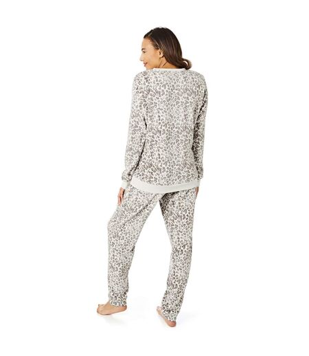 Womens/ladies animal print long pyjama set grey Light And Shade