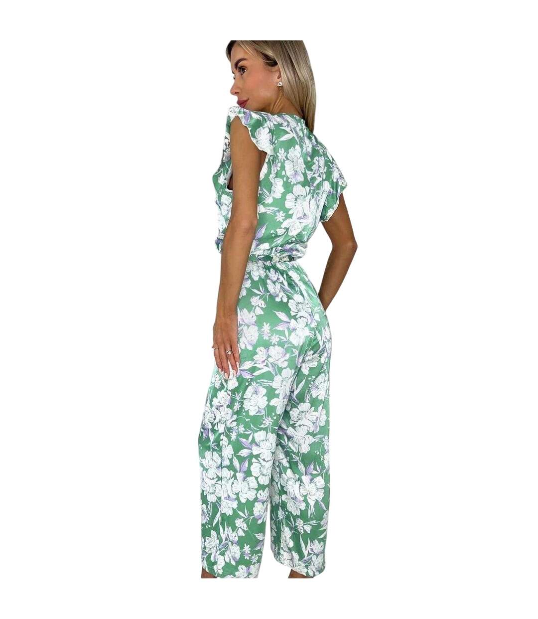 Combinaison Manches Ruchées Motif/style Floral Femme Vert AX Paris-3
