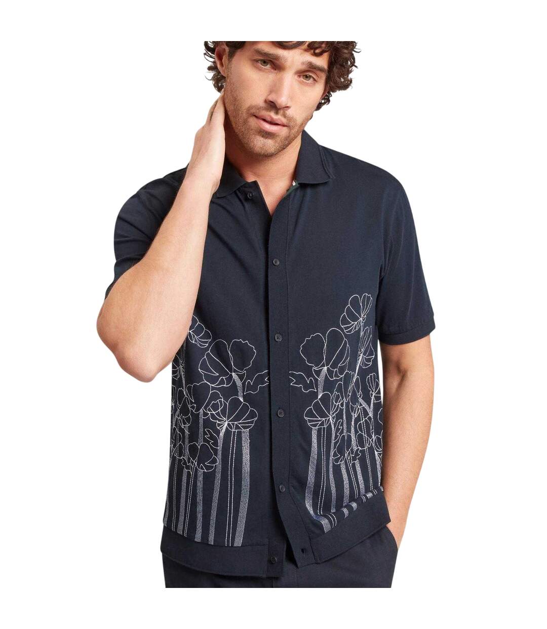 Mens Floral Short-sleeved Polo Shirt Navy Ted Baker-4