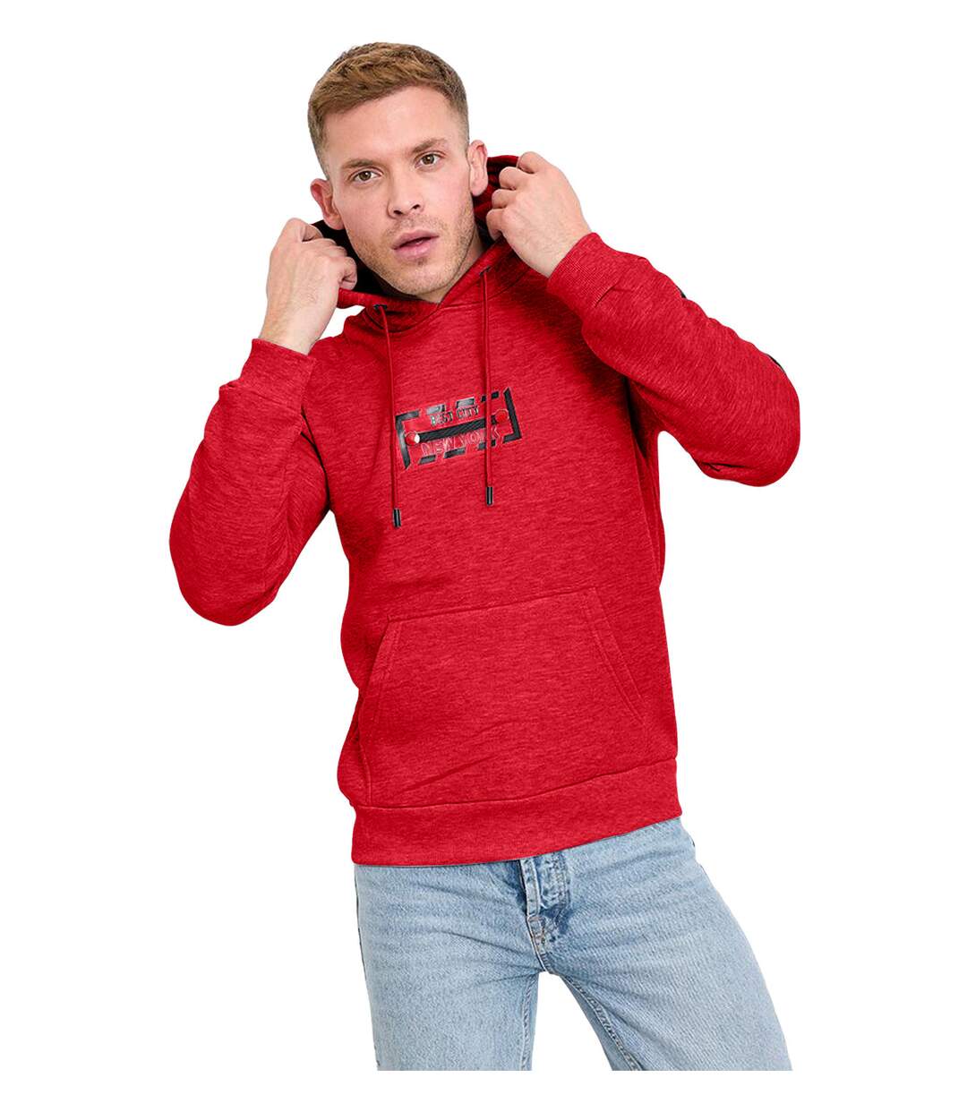 Sweat capuche  homme manches longues de couleur rouge