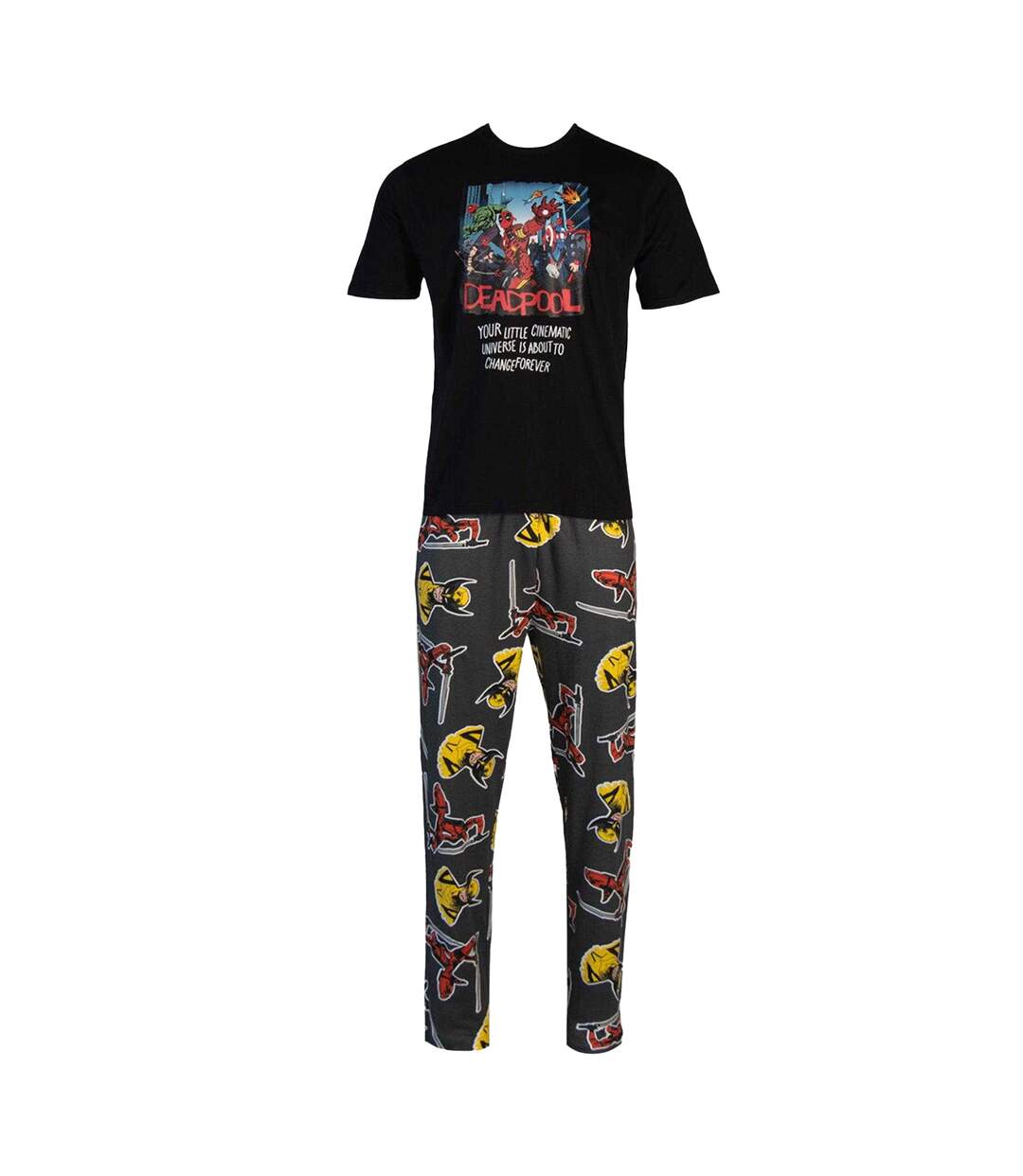 Mens Cinematic Cotton Pyjama Set Black Multicoloured Deadpool-1