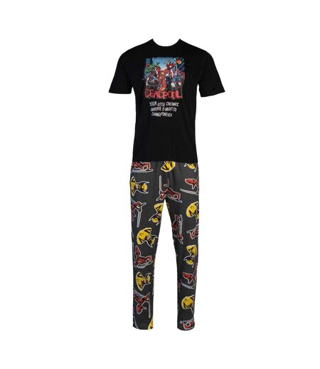 Mens Cinematic Cotton Pyjama Set Black Multicoloured Deadpool