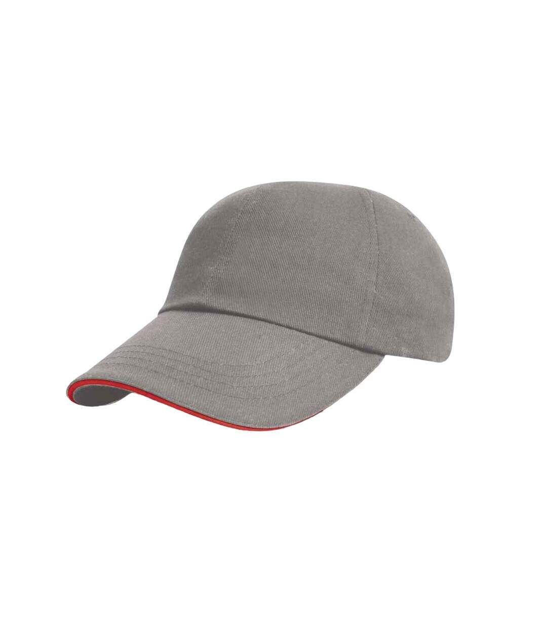 Mens heavy brushed cotton sandwich peak baseball cap grey/red Result-1