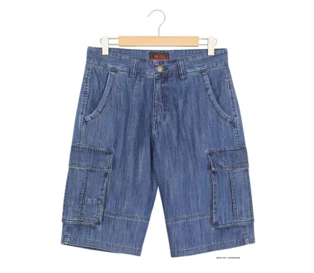 WINCHESTER INDIGO1 : Bermuda en jean homme bleu stone en coton style cargo décontracté