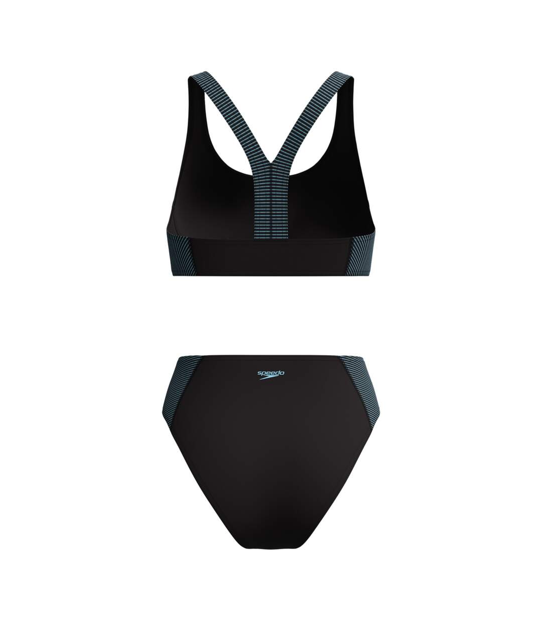 Womens/ladies Quantum Splice Ribbed Two-piece Swimsuit Black Light Blue Speedo-2