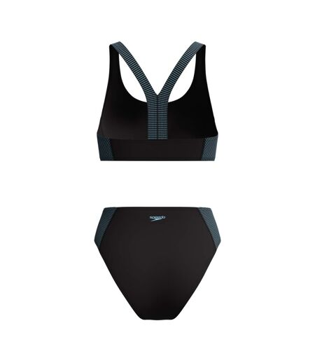 Womens/ladies Quantum Splice Ribbed Two-piece Swimsuit Black Light Blue Speedo