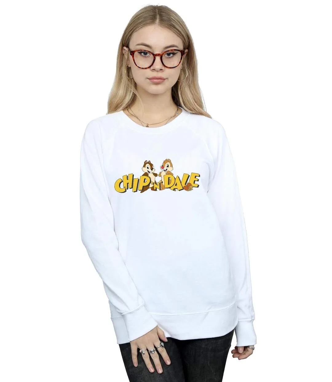 Disney Chip And Dale Character Logo Sweatshirt Womens/Ladies (Blanc) - UTBI14202-2